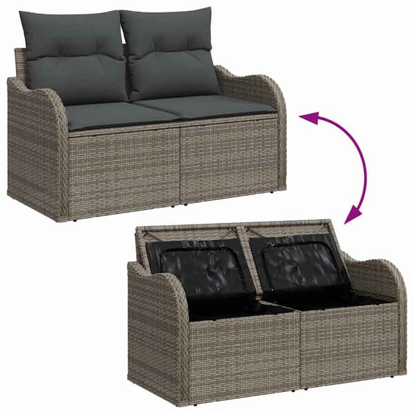 vidaXL Trädgårdsoffset med lagring 6 pcs Grå Poly rattan
