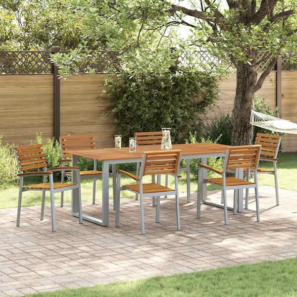 vidaXL Hage Spisegruppe 7 pcs Grå Solid akasietre