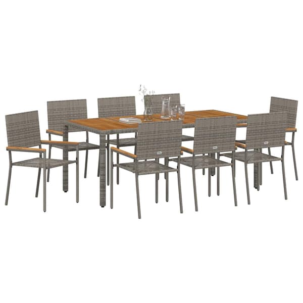 vidaXL Trädgårdsmöbelset 9 pcs Grå konstrotting