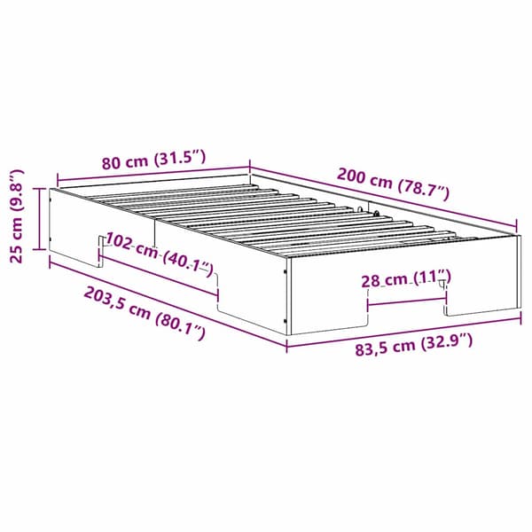 vidaXL Sengestamme Hvit 80 x 200 cm