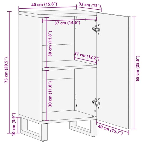 vidaXL Serviesskap Hvit 40 x 33 x 75 cm heltre mango