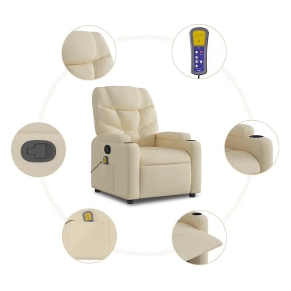 vidaXL Massagefåtölj gräddvit tyg