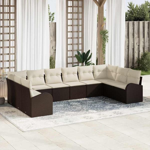 vidaXL Soffset med kudde 10 pcs Brun Polyrattan