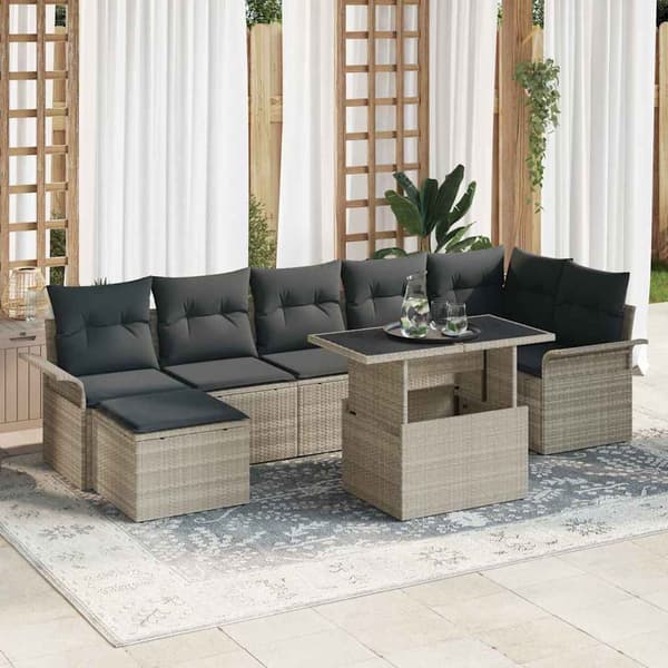 vidaXL Trädgårdsoffset med kudde 8 pcs Ljusgrå Poly rattan