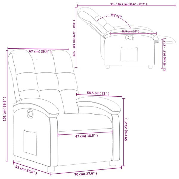 vidaXL Reclinerfåtölj ljusgrå tyg