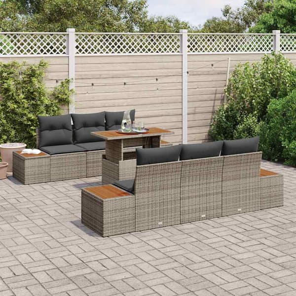 vidaXL Trädgårdsoffset med lagring 7 pcs Grå Poly rattan