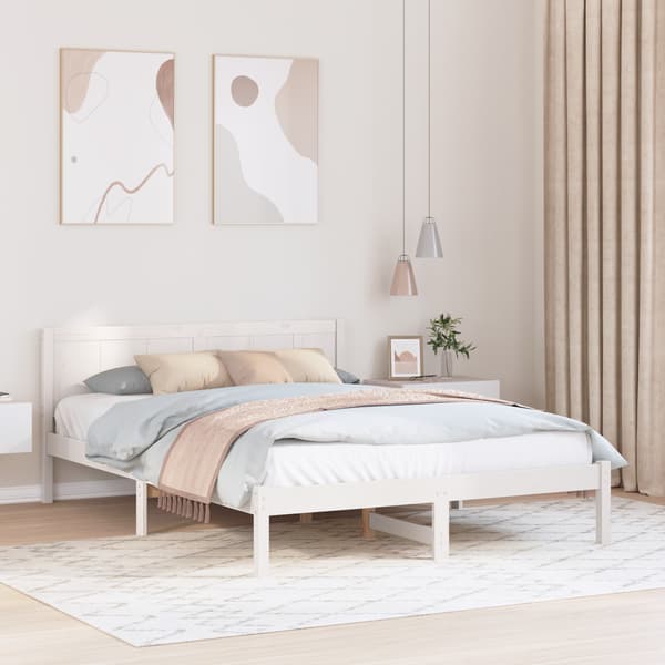 vidaXL Sängram Vit 160 x 200 cm Massivt tallträ