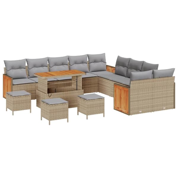 vidaXL Trädgårdsoffset med kudde 14 pcs Beige och Ljusgrå