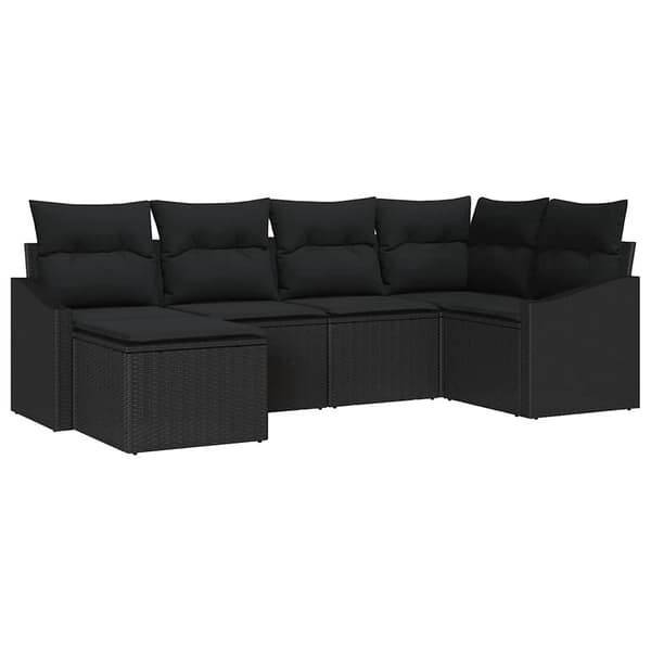 vidaXL Soffgrupp med dyna 6 delar Svart polyrotting