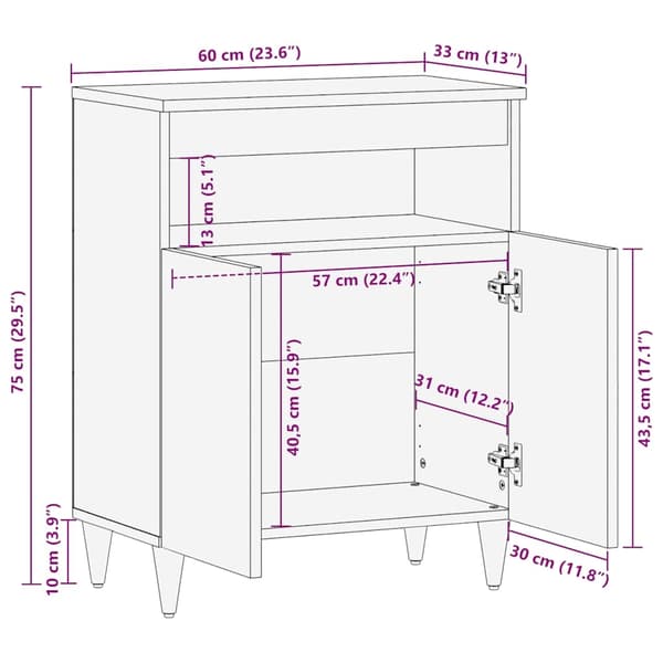 vidaXL Skjenk 60x33x75 cm heltre mango