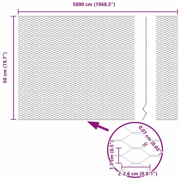 vidaXL Sekskantet gjerde Grå 0,5 x 50 m PVC