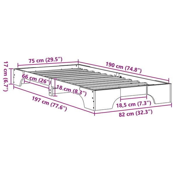 vidaXL Sängram Vit Massivt trä 120 x 190 cm Sängram Rektangulär
