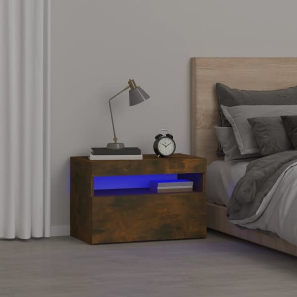 vidaXL Nattbord med LED røkt eik 60x35x40 cm