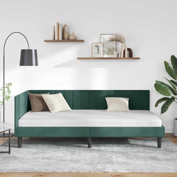 vidaXL Hörnssängram Mörkgrön 90 x 200 cm Sammet