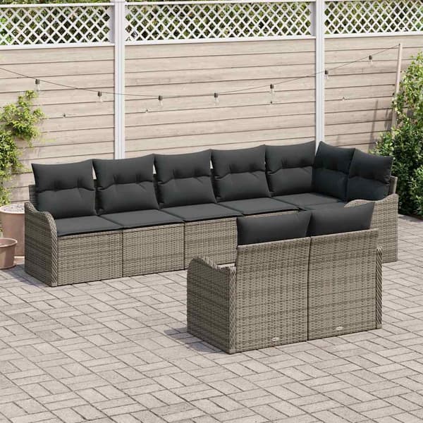 vidaXL Trädgårdsoffset med kudde 8 pcs Grå Poly rattan