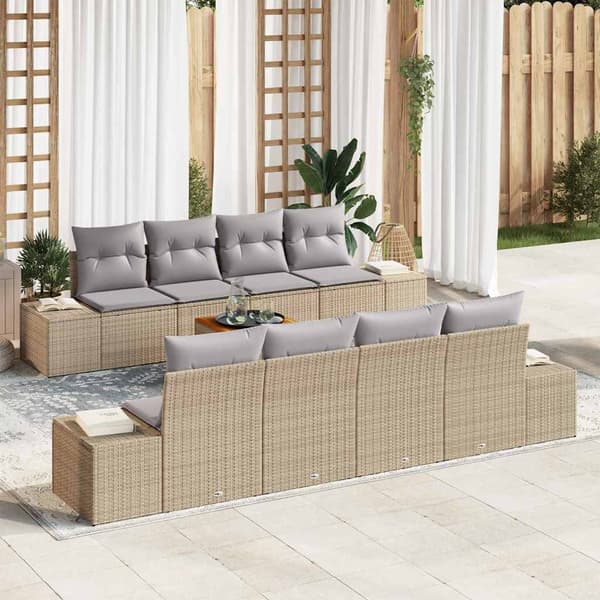 vidaXL Trädgårdsoffset med kudde 9 pcs Beige konstrotting