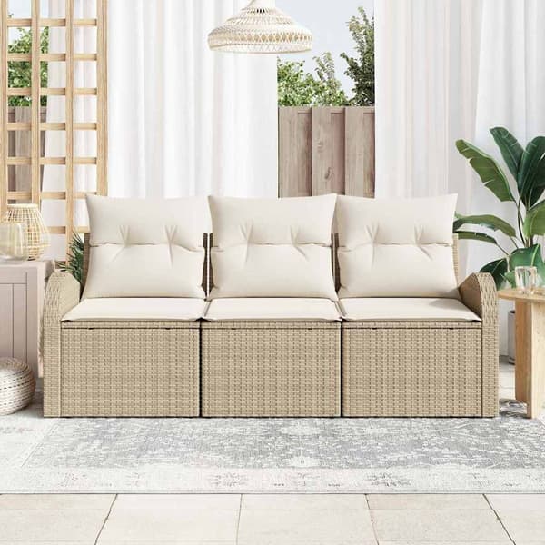 vidaXL Trädgårdsoffset med lagring 3 pcs Beige och vit Poly rattan