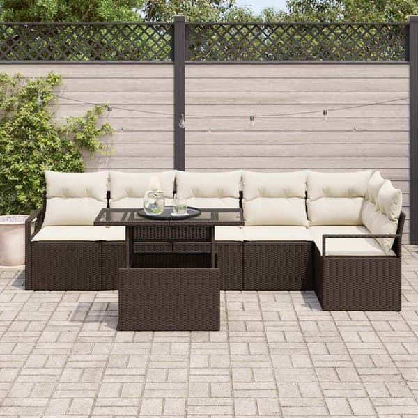 vidaXL Trädgårdsoffset med lagring 7 pcs Brun Poly rattan