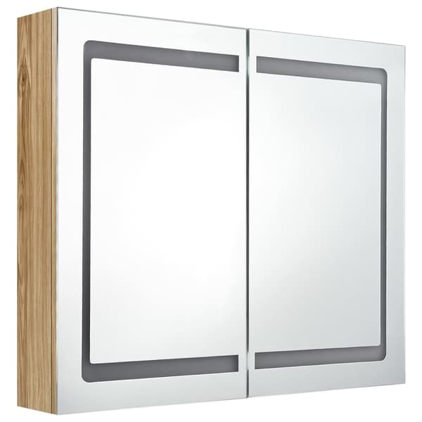 vidaXL LED-speilskap til bad eik 80x12x68 cm