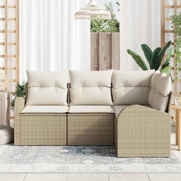 vidaXL Trädgårdsoffset med kudde 4 pcs Beige och vit konstrotting