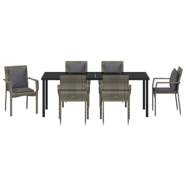 vidaXL Trädgårdsmöbelset med kudde 7 pcs Grå konstrotting