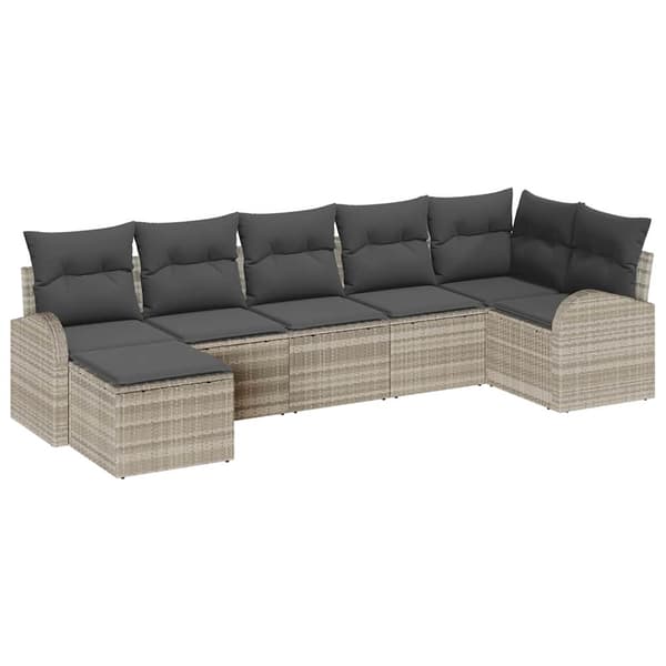 vidaXL Trädgårdsoffset med kudde 7 pcs Ljusgrå Poly Rattan