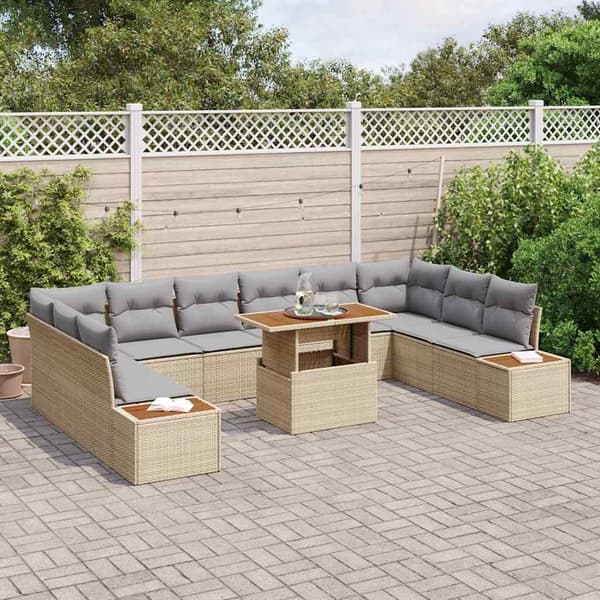 vidaXL Trädgårdsoffset med lagring 11 pcs Beige Poly rattan