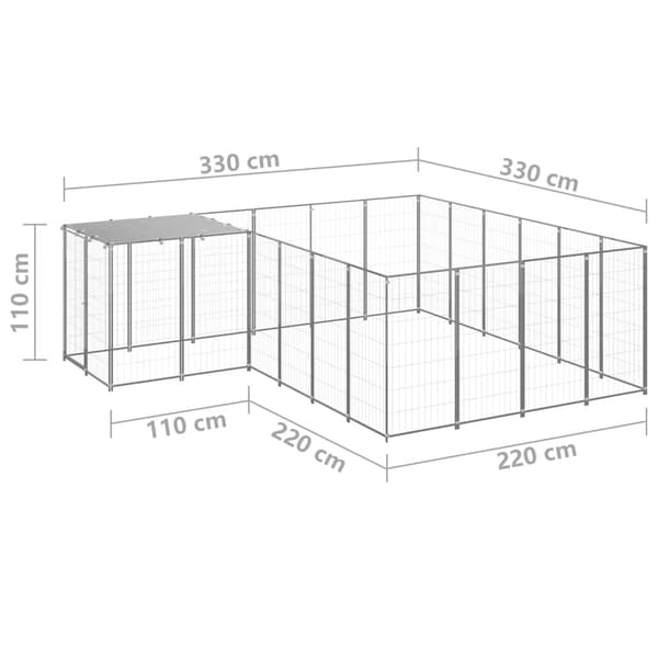 vidaXL Hundegård sølv 8,47 m² stål