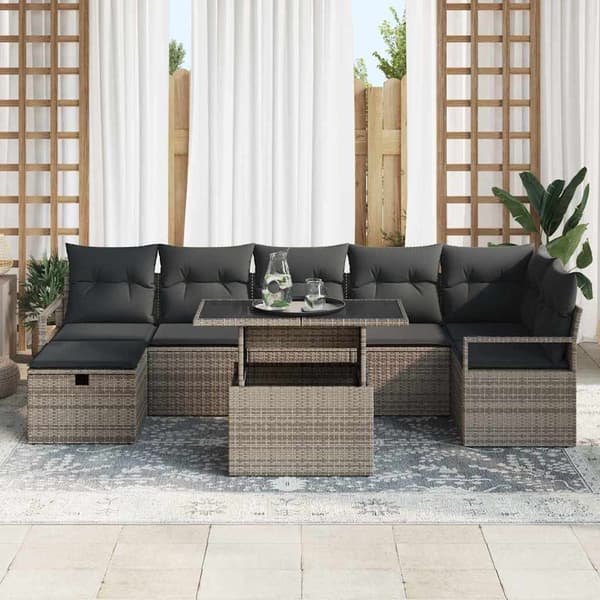 vidaXL Trädgårdsoffset med kudde med lagring 8 pcs Grå Poly rattan