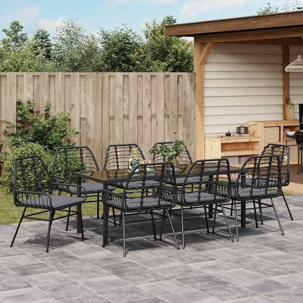 vidaXL Trädgårdsmöbelset 9 pcs Svart konstrotting