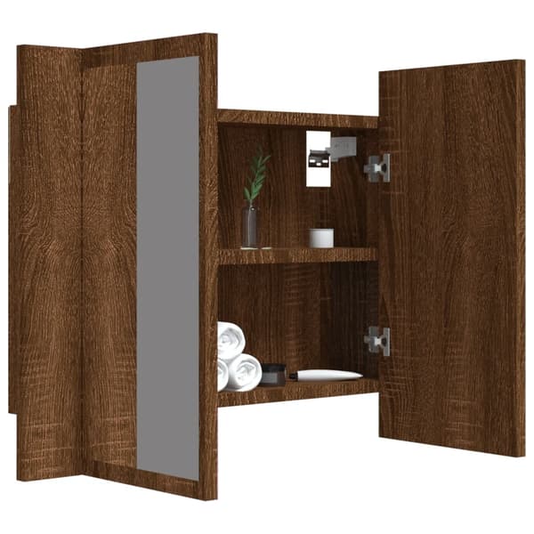 vidaXL Speilskap med LED brun eik 60x12x45 cm konstruert tre