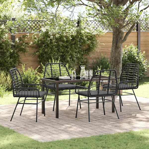 vidaXL Trädgårdsmöbelset 5 pcs Svart konstrotting