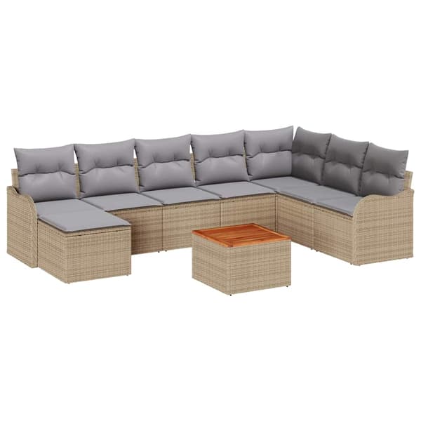 vidaXL Utesoffgrupp 9 delar Beige Polyrotting