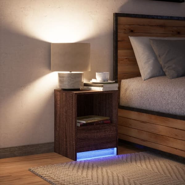 vidaXL Nattbord med LED brun eik konstruert tre