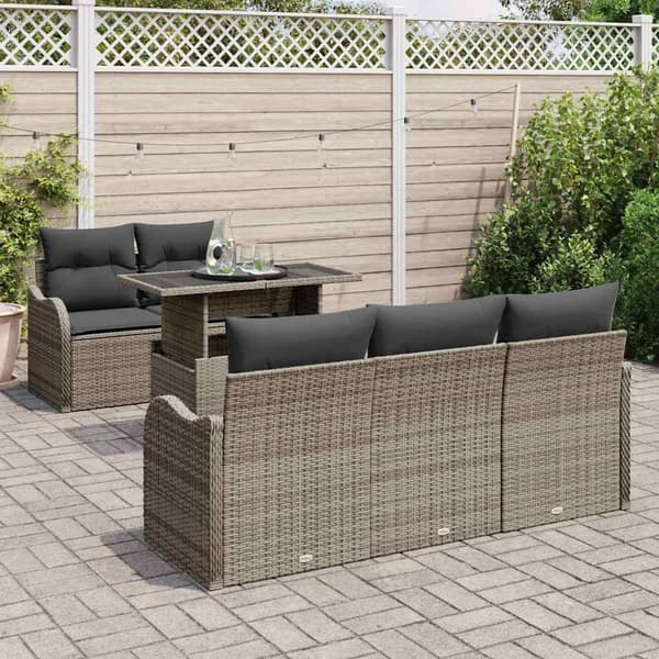 vidaXL Trädgårdsoffset med kudde med kudde 6 pcs Grå Poly Rattan