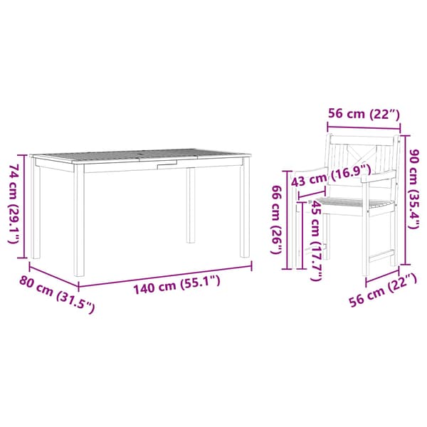 vidaXL Hage Spisegruppe 5 pcs Brun Solid akasietre