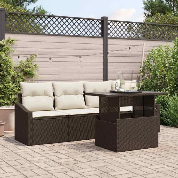 vidaXL Trädgårdsoffset med lagring 5 pcs Brun Poly rattan