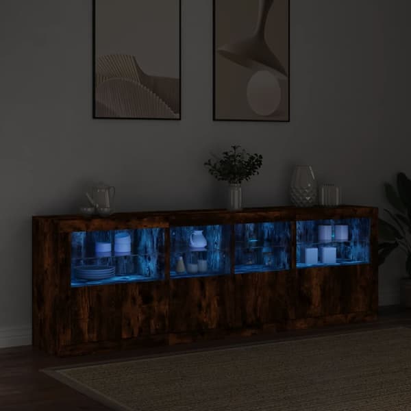 vidaXL Skjenk med LED-lys røkt eik 202x37x67 cm