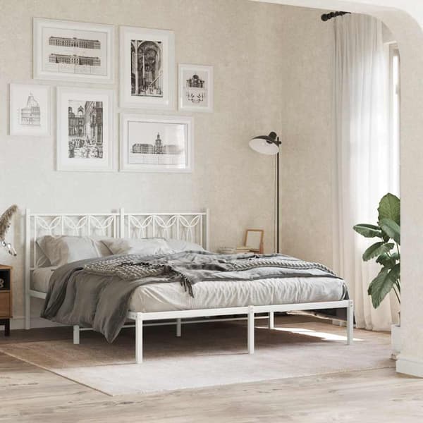 vidaXL Utskiftbar sengegavl i metall hvit 150 cm