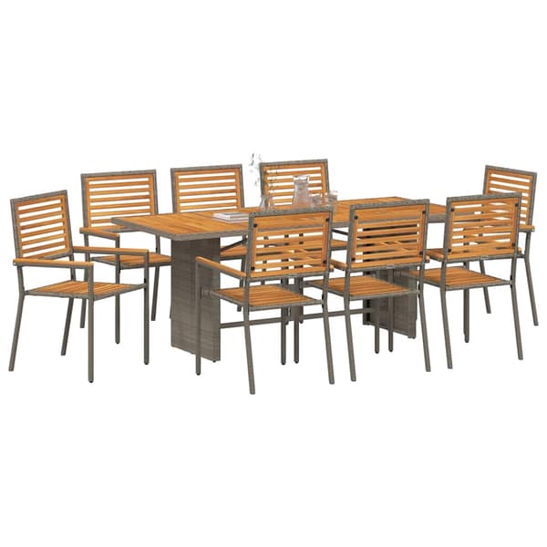 vidaXL Hage Spisegruppe 9 pcs Grå og Brun polyrotting