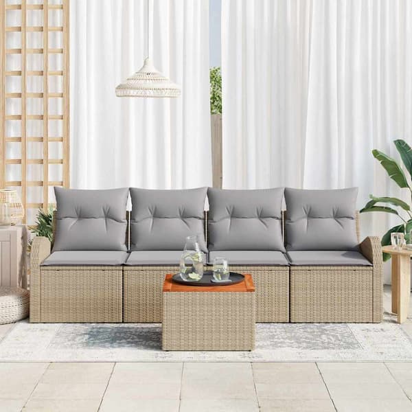 vidaXL Trädgårdsoffset 5 pcs Beige och Ljusgrå konstrotting