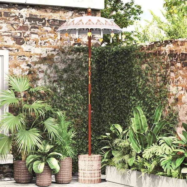 vidaXL Balinesisk Parasol 260 Krem 95-100 cm Bomull og solid tre