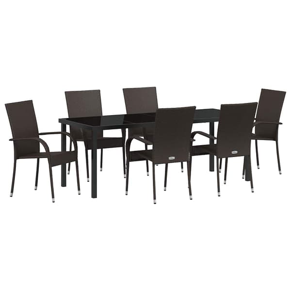 vidaXL Trädgårdsmöbelset 7 pcs Brun Pulverlackerat stål