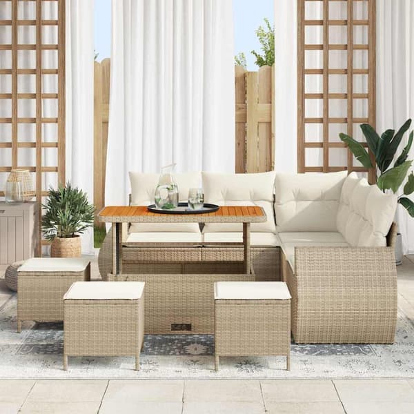 vidaXL Trädgårdsoffset 9 pcs Beige och gräddfärgad konstrotting