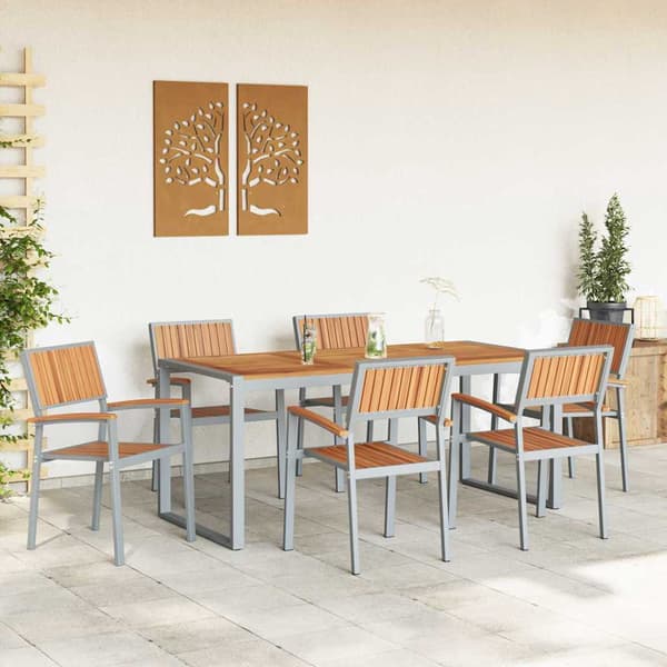 vidaXL Hage Spisegruppe 7 pcs Grå Solid akasietre