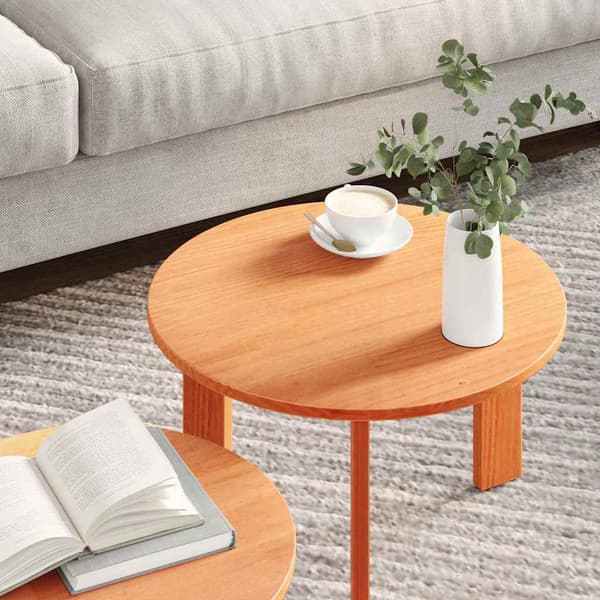 vidaXL Kaffeebord 2 pcs Vaxbrun Massivt tallträ