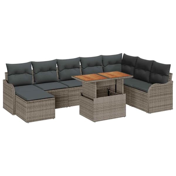 vidaXL Trädgårdsoffset med lagring 9 pcs Grå Poly rattan