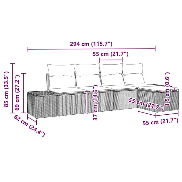 vidaXL Trädgårdssoffa Set med dyna 5 delar Beige polyrotting