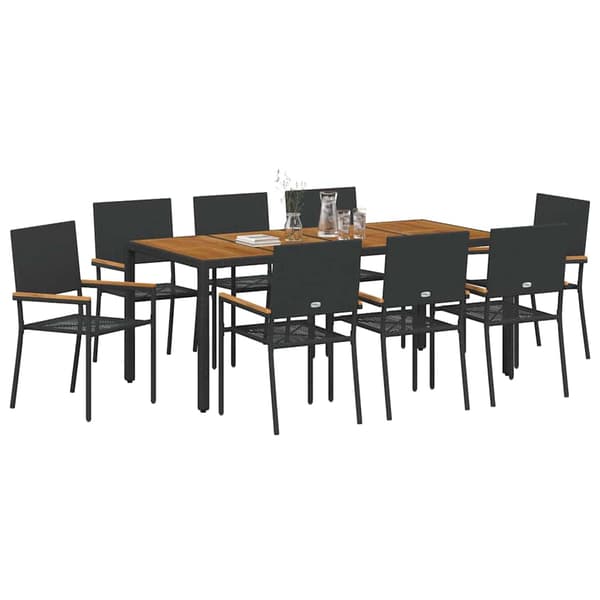 vidaXL Hage Spisegruppe 9 pcs Svart polyrotting