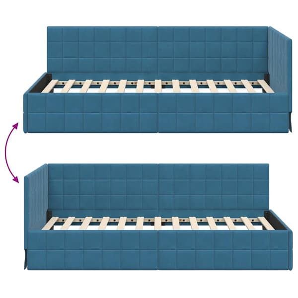 vidaXL Hörnssängram Blå 90 x 200 cm Sammet